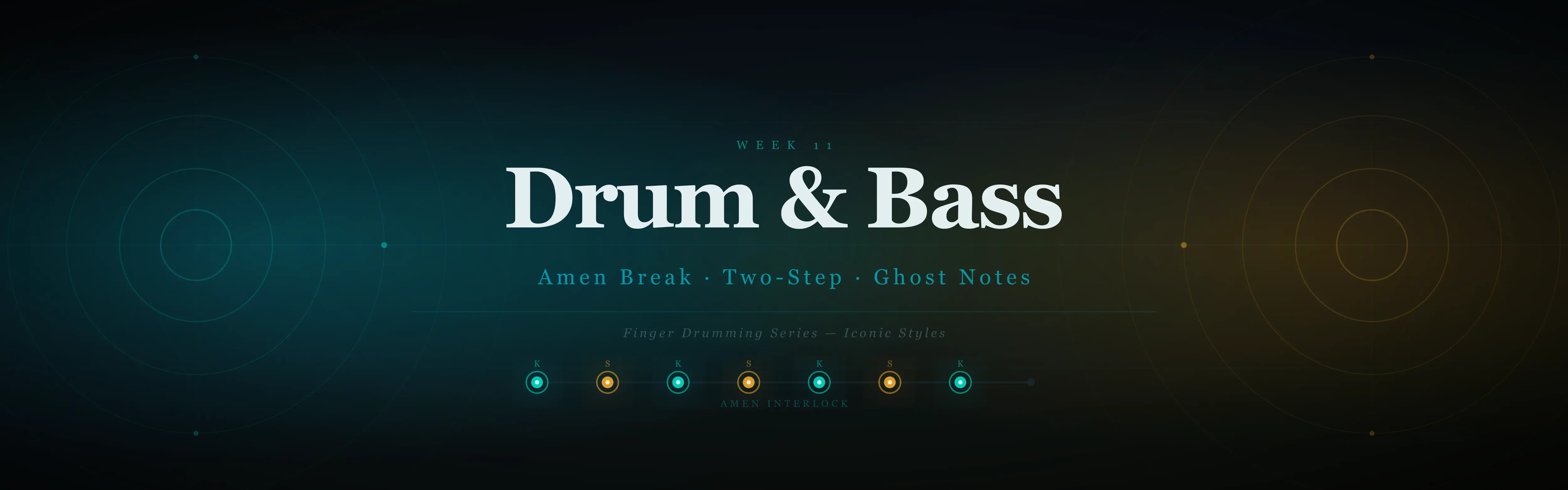 Week 11 finger drumming - Drum and bass two-step groove, Amen break deconstruction and ghost note patterns at 160-174 BPM