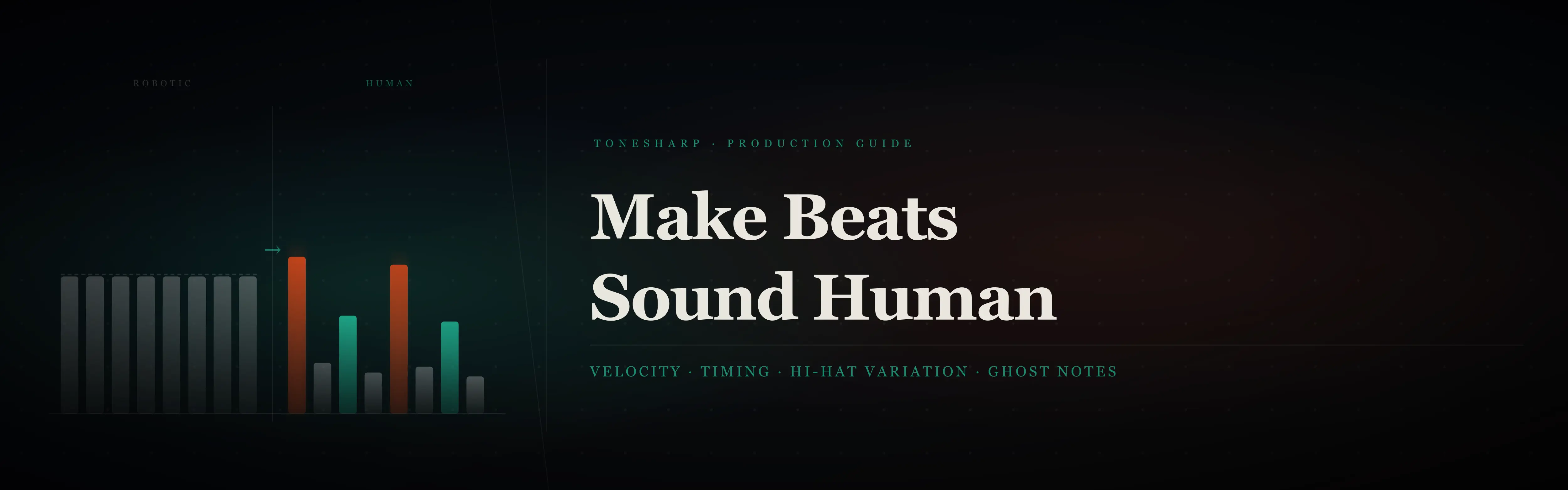 how to humanize drum patterns and make beats sound more human - velocity variation, timing micro-shifts, hi-hat variation and ghost notes guide for Ableton and Maschine